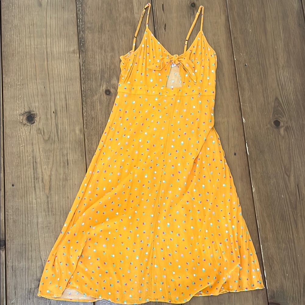 BP Bright Orange Rosebuds Midi Sundress Spaghetti Strap